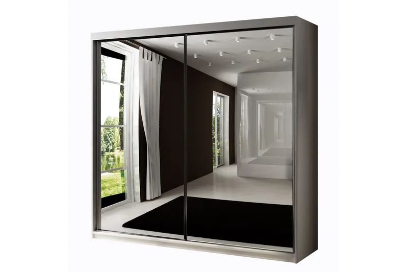 Dunkra Garderobeskap Med Speil 200x200 cm - Hvit - Oppbevaring - Klesoppbevaring - Garderober & garderobesystem