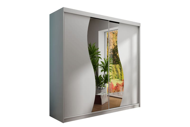 Dunkra Garderobeskap Med Speil 200x200 cm - Hvit - Oppbevaring - Klesoppbevaring - Garderober & garderobesystem