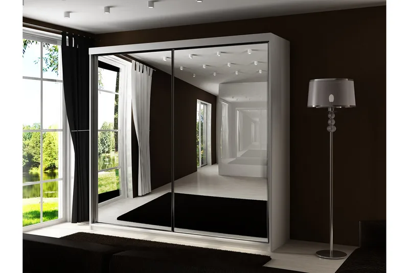 Dunkra Garderobeskap Med Speil 200x200 cm - Hvit - Oppbevaring - Klesoppbevaring - Garderober & garderobesystem