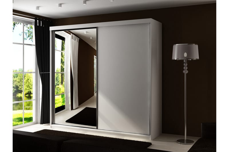 Dunkra Garderobeskap Med Speil 200x200 cm - Hvit - Oppbevaring - Klesoppbevaring - Garderober & garderobesystem