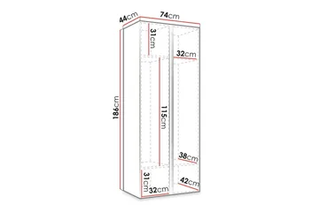 Dunvegan Garderobe med Speil 74 cm i Malt Tre - Sort - Oppbevaring - Klesoppbevaring - Garderober & garderobesystem