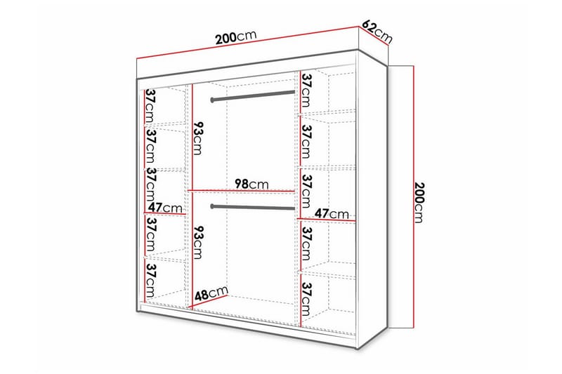 Dunvegan Garderobe med speil - Svart - Garderober & garderobesystem - Garderobeskap & klesskap