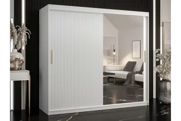 Dunvegan Garderobeskap med Speil 200 cm i Malt Tre med Glassdetaljer - Hvit - Oppbevaring - Klesoppbevaring - Garderober & garderobesystem
