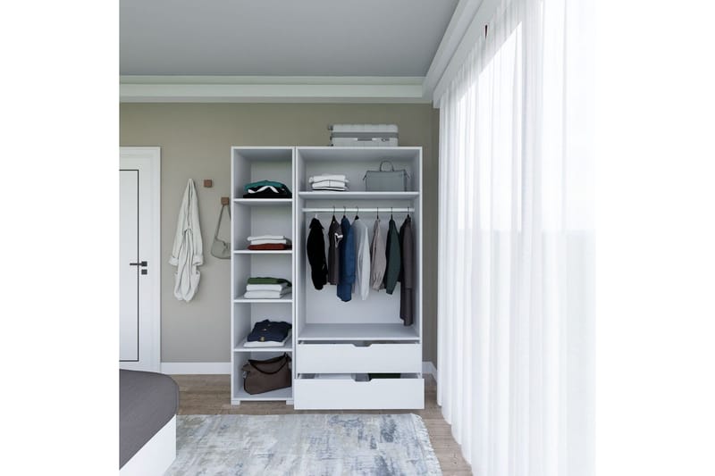Durusu Garderobe 130x183 cm - Hvit - Oppbevaring - Klesoppbevaring - Garderober & garderobesystem