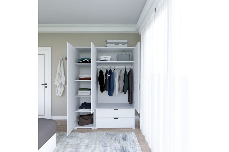 Durusu Garderobe 130x183 cm - Hvit - Oppbevaring - Klesoppbevaring - Garderober & garderobesystem