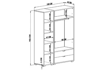 Durusu Garderobe 130x183 cm - Hvit - Oppbevaring - Klesoppbevaring - Garderober & garderobesystem