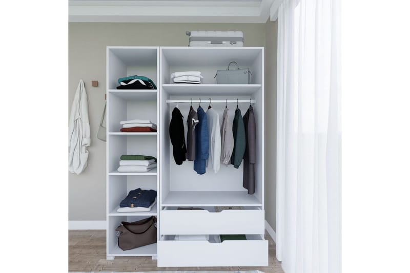 Durusu Garderobe 130x183 cm - Hvit - Oppbevaring - Klesoppbevaring - Garderober & garderobesystem