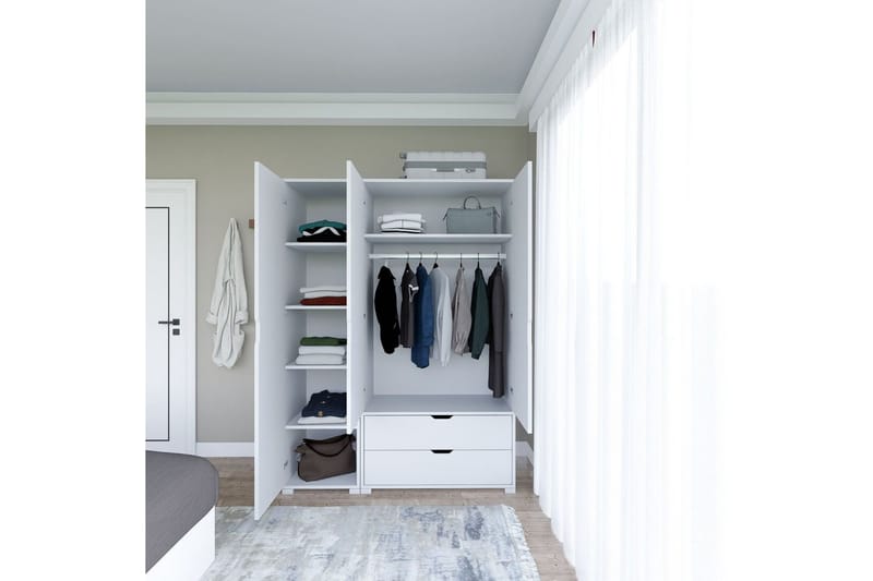 Durusu Garderobe 130x183 cm - Hvit - Oppbevaring - Klesoppbevaring - Garderober & garderobesystem