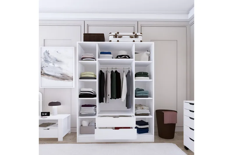 Durusu Garderobe 140x182 cm - Matt hvit - Oppbevaring - Klesoppbevaring - Garderober & garderobesystem