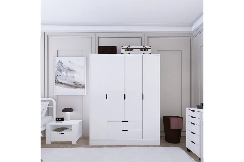 Durusu Garderobe 140x182 cm - Matt hvit - Oppbevaring - Klesoppbevaring - Garderober & garderobesystem