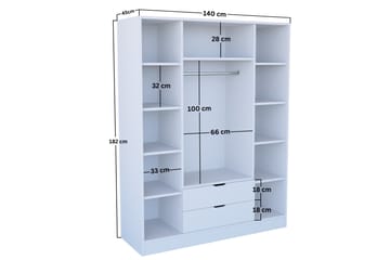 Durusu Garderobe 140x182 cm - Matt hvit - Oppbevaring - Klesoppbevaring - Garderober & garderobesystem