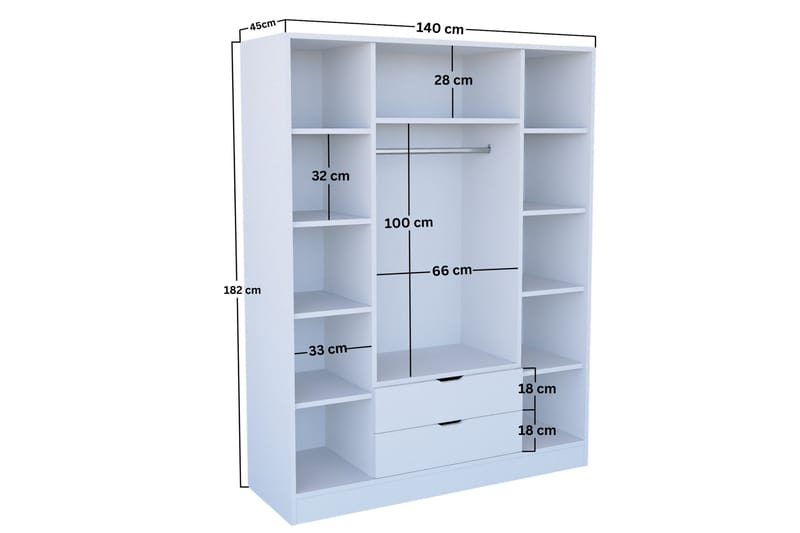Durusu Garderobe 140x182 cm - Matt hvit - Oppbevaring - Klesoppbevaring - Garderober & garderobesystem