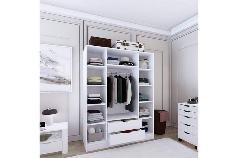 Durusu Garderobe 140x182 cm - Matt hvit - Oppbevaring - Klesoppbevaring - Garderober & garderobesystem