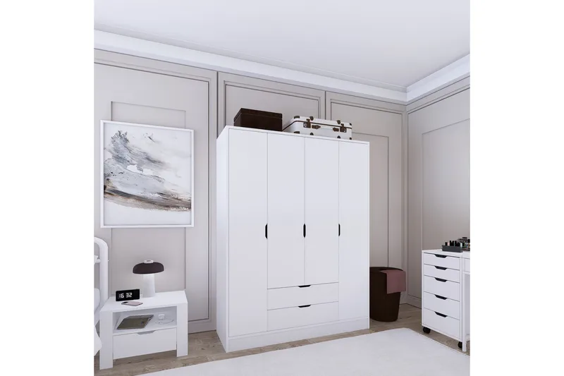 Durusu Garderobe 140x182 cm - Matt hvit - Oppbevaring - Klesoppbevaring - Garderober & garderobesystem