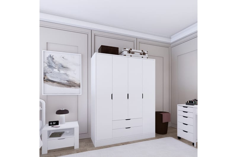 Durusu Garderobe 140x182 cm - Matt hvit - Oppbevaring - Klesoppbevaring - Garderober & garderobesystem