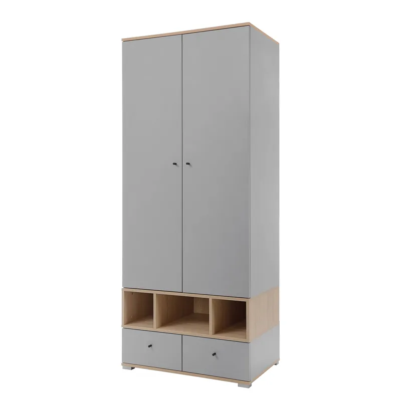Edson Garderobe 80 cm med Oppbevaring i Lyst Tre, Lysegrå