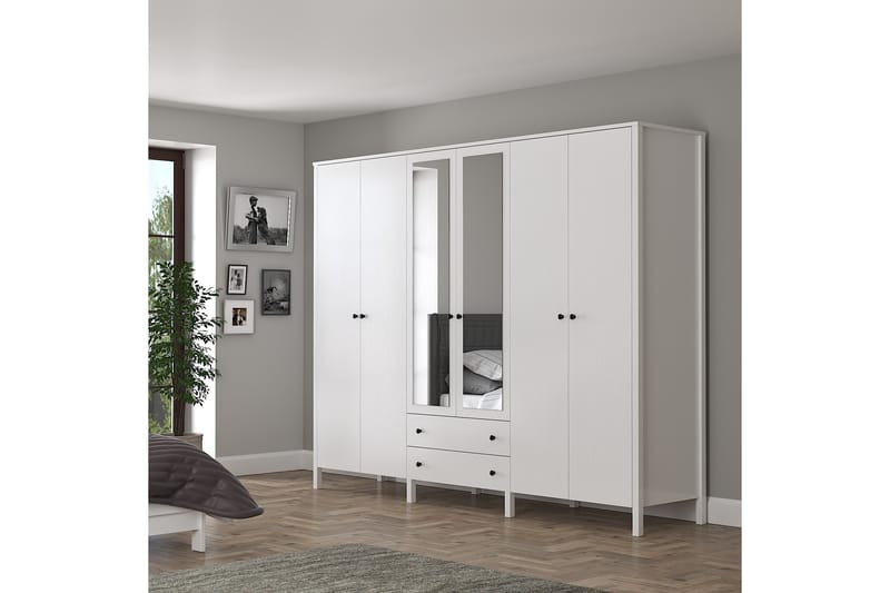 Elspet Garderobe med Speil 240x195 cm - Brun/Hvit - Oppbevaring - Klesoppbevaring - Garderober & garderobesystem