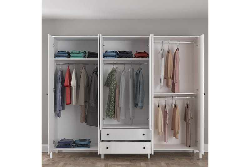 Elspet Garderobe med Speil 240x195 cm - Brun/Hvit - Oppbevaring - Klesoppbevaring - Garderober & garderobesystem