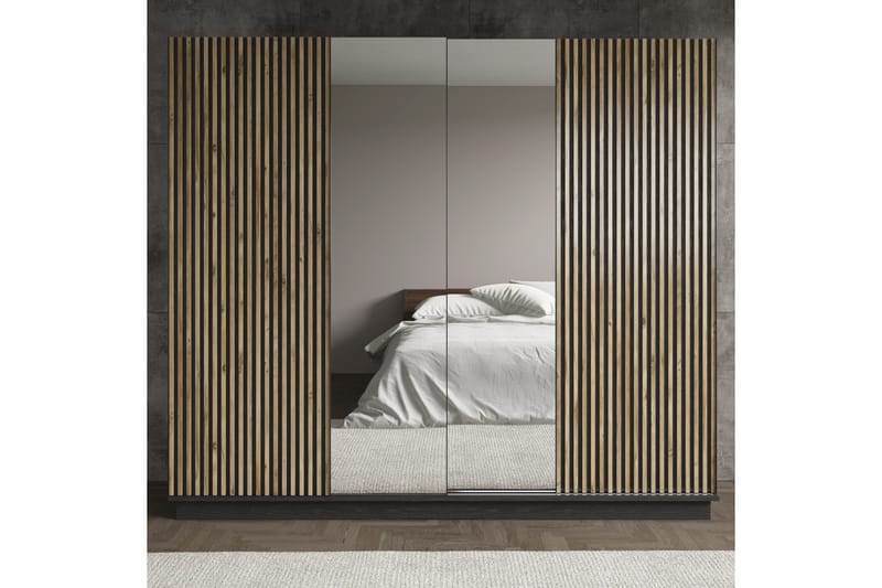 Elspet Garderobe med Speil 240x213 cm - Svart/Brun - Oppbevaring - Klesoppbevaring - Garderober & garderobesystem