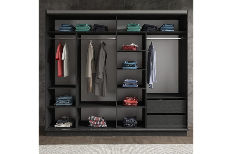 Elspet Garderobe med Speil 240x213 cm - Svart/Brun - Oppbevaring - Klesoppbevaring - Garderober & garderobesystem
