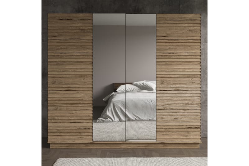 Elspet Garderobe med Speil 240x213 cm - Valnøtt - Oppbevaring - Klesoppbevaring - Garderober & garderobesystem