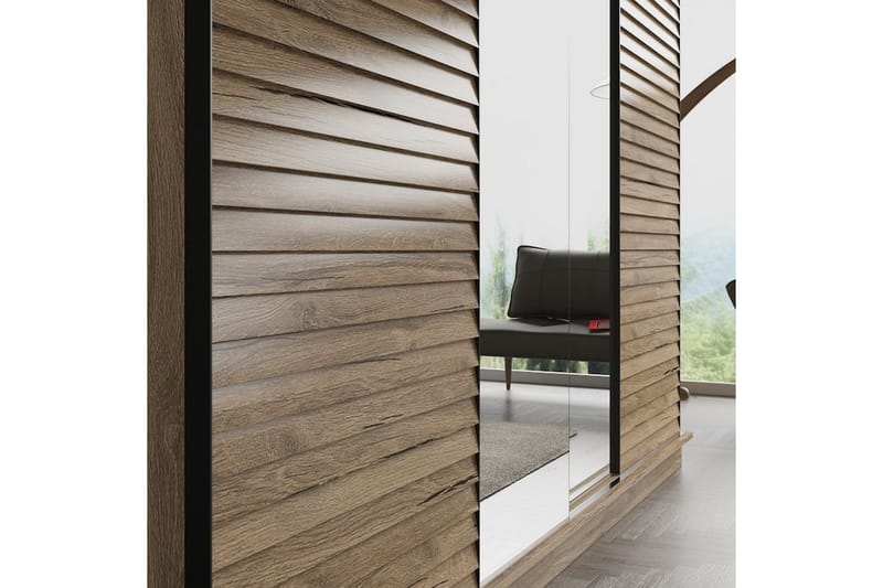 Elspet Garderobe med Speil 240x213 cm - Valnøtt - Oppbevaring - Klesoppbevaring - Garderober & garderobesystem
