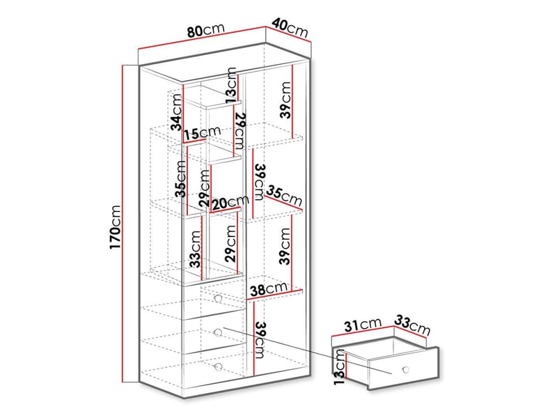 Elvaren Garderobeskap 80 cm med Åpne Hyller - Oppbevaring - Klesoppbevaring - Garderober & garderobesystem