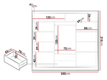 Elvin Garderobe med speil 250x215 cm - hvit - Oppbevaring - Klesoppbevaring - Garderober & garderobesystem - Garderobeskap & klesskap