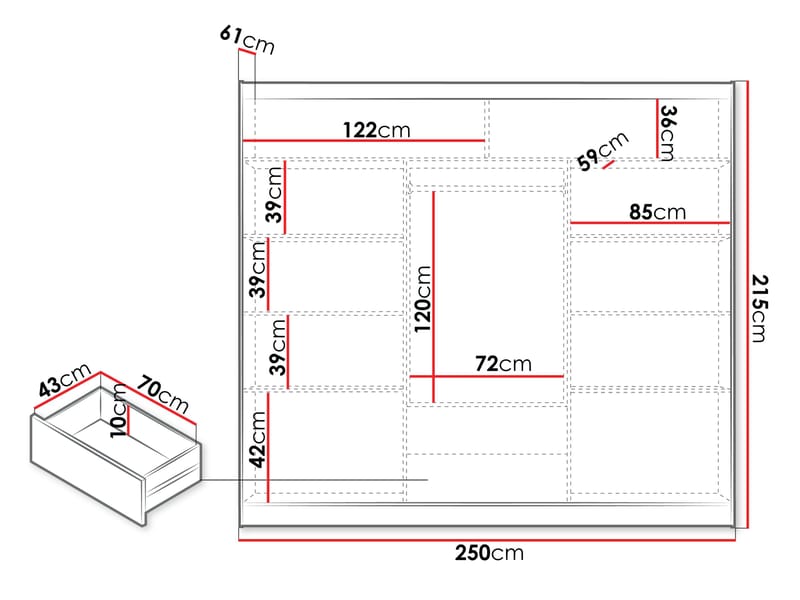 Elvin Garderobe med speil 250x215 cm - hvit - Oppbevaring - Klesoppbevaring - Garderober & garderobesystem - Garderobeskap & klesskap
