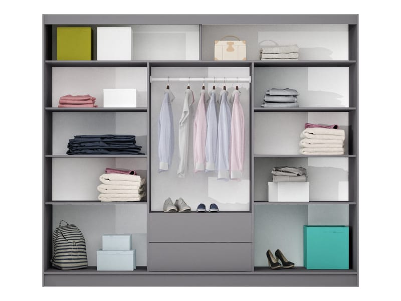 Elvin Garderobe med speil 250x215 cm - hvit - Oppbevaring - Klesoppbevaring - Garderober & garderobesystem - Garderobeskap & klesskap
