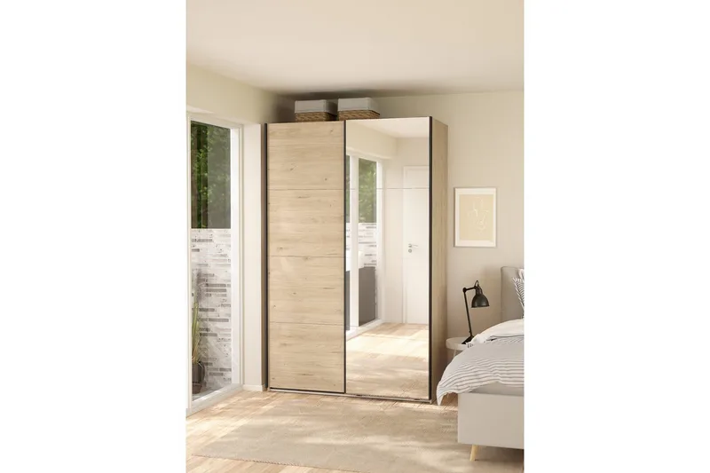 Elvos Garderobe med Speil 139x220 cm - Natur - Oppbevaring - Klesoppbevaring - Garderober & garderobesystem