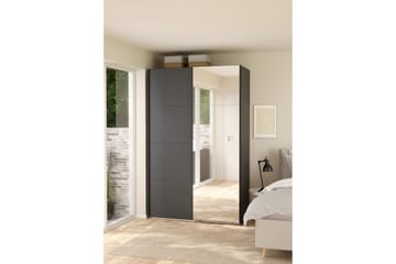 Elvos Garderobe med Speil 139x220 cm - Svart - Oppbevaring - Klesoppbevaring - Garderober & garderobesystem