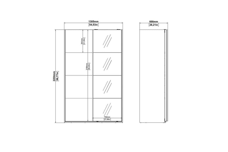 Elvos Garderobe med Speil 139x220 cm - Svart - Oppbevaring - Klesoppbevaring - Garderober & garderobesystem