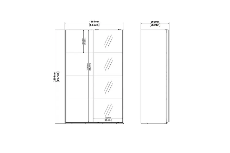 Elvos Garderobe med Speil 139x220 cm - Svart - Oppbevaring - Klesoppbevaring - Garderober & garderobesystem