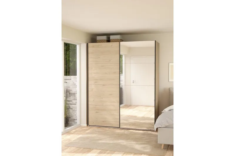 Elvos Garderobe med Speil 179x220 cm - Natur - Oppbevaring - Klesoppbevaring - Garderober & garderobesystem
