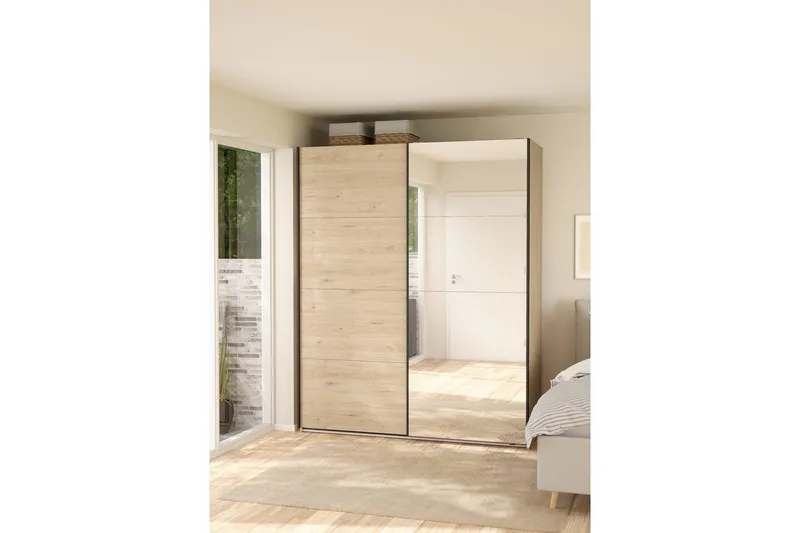 Elvos Garderobe med Speil 179x220 cm - Natur - Oppbevaring - Klesoppbevaring - Garderober & garderobesystem