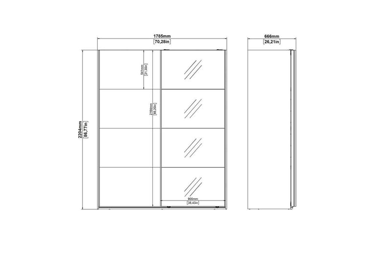 Elvos Garderobe med Speil 179x220 cm - Svart - Oppbevaring - Klesoppbevaring - Garderober & garderobesystem