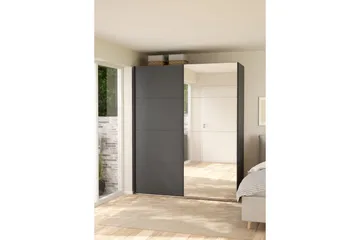 Elvos Garderobe med Speil 179x220 cm - Svart - Oppbevaring - Klesoppbevaring - Garderober & garderobesystem