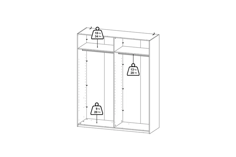 Elvos Garderobe med Speil 179x220 cm - Svart - Oppbevaring - Klesoppbevaring - Garderober & garderobesystem