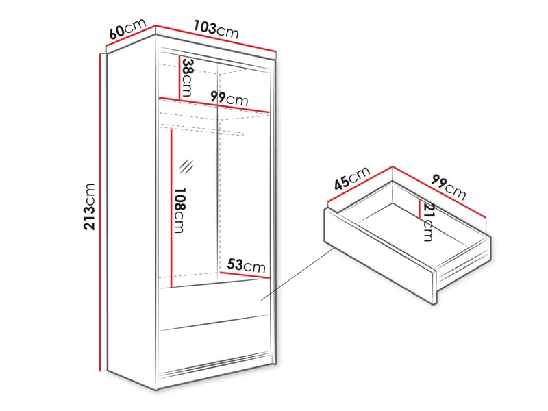 Elvyn Garderobeskapeskap med speil 103x213 cm - Brun - Oppbevaring - Klesoppbevaring - Garderober & garderobesystem