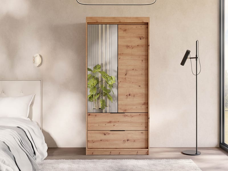 Elvyn Garderobeskapeskap med speil 103x213 cm - Brun - Oppbevaring - Klesoppbevaring - Garderober & garderobesystem