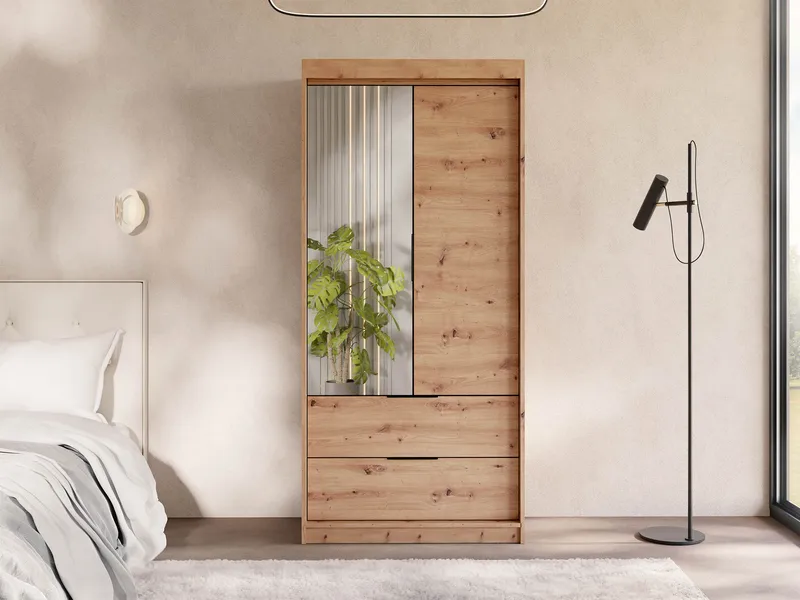 Elvyn Garderobeskapeskap med speil 103x213 cm - Brun - Oppbevaring - Klesoppbevaring - Garderober & garderobesystem