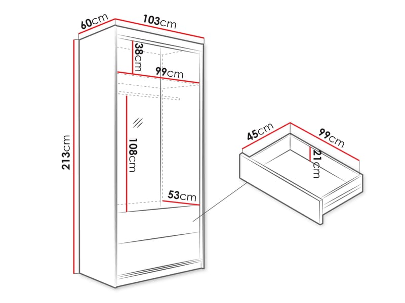 Elvyn Garderobeskapeskap med speil 103x213 cm - Brun - Oppbevaring - Klesoppbevaring - Garderober & garderobesystem