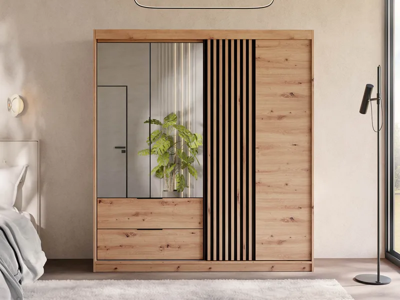 Elvyn Garderobeskapeskap med speil 203x213 cm - Brun - Oppbevaring - Klesoppbevaring - Garderober & garderobesystem