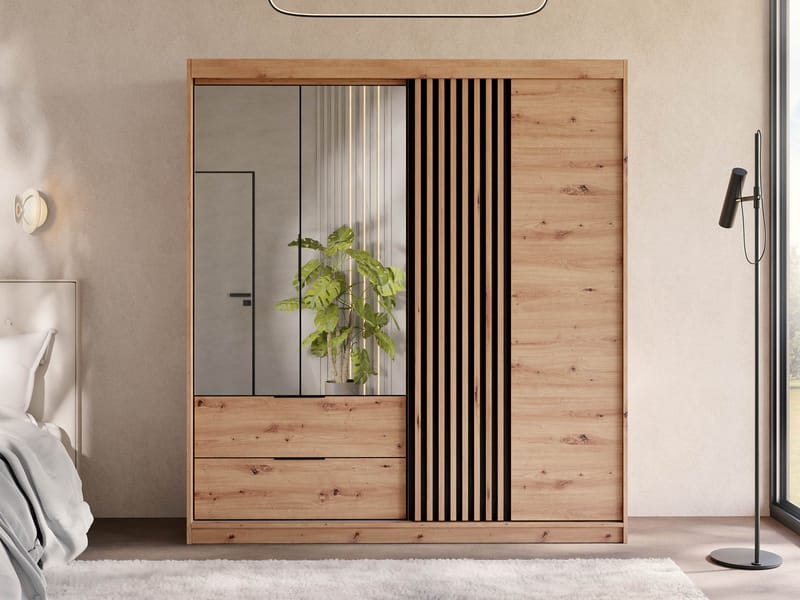 Elvyn Garderobeskapeskap med speil 203x213 cm - Brun - Oppbevaring - Klesoppbevaring - Garderober & garderobesystem