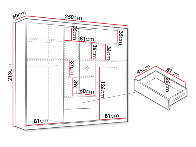 Elvyn Garderobeskapeskap med speil 250x213 cm - Brun - Oppbevaring - Klesoppbevaring - Garderober & garderobesystem