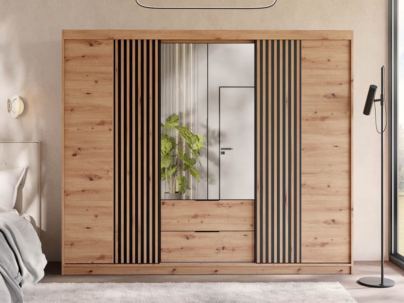 Elvyn Garderobeskapeskap med speil 250x213 cm - Brun - Oppbevaring - Klesoppbevaring - Garderober & garderobesystem