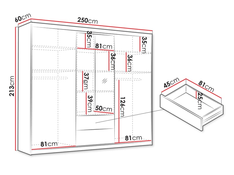 Elvyn Garderobeskapeskap med speil 250x213 cm - Brun - Oppbevaring - Klesoppbevaring - Garderober & garderobesystem