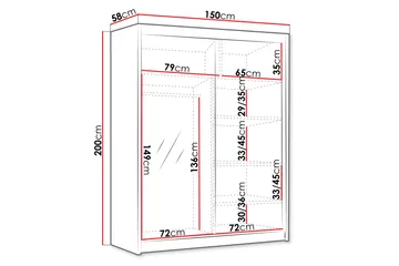 Emet Garderobe med Speil 150x200 cm - Hvit - Oppbevaring - Klesoppbevaring - Garderober & garderobesystem