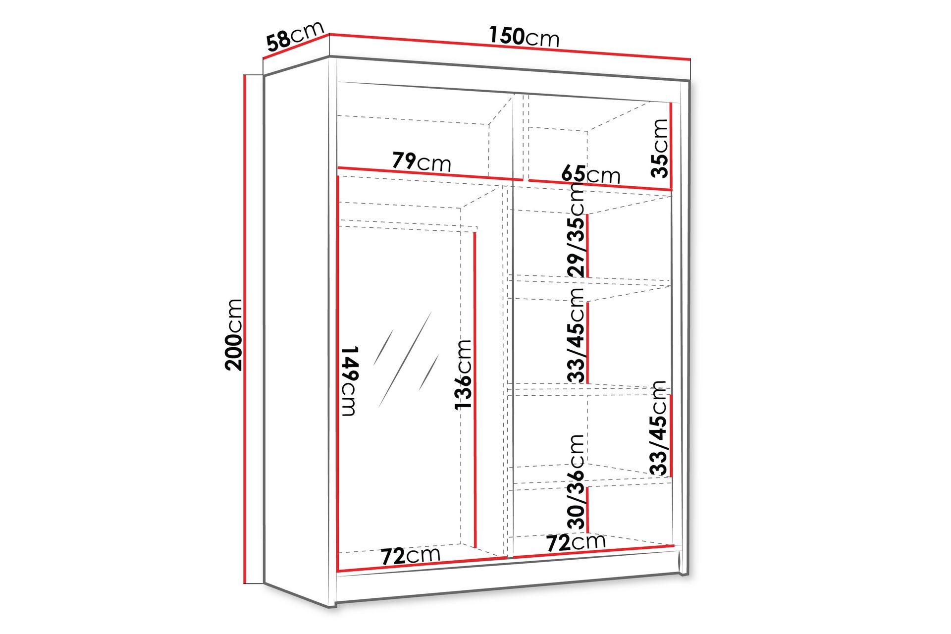 Emet Garderobe med Speil 150x200 cm - Svart - Oppbevaring - Klesoppbevaring - Garderober & garderobesystem